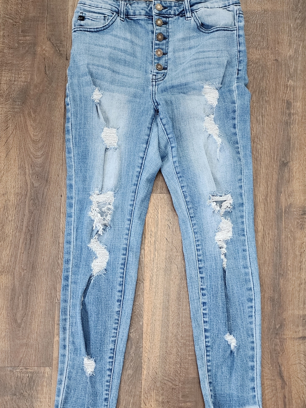 Light Blue Distressed Women’s Jeans - High Rise Button Fly